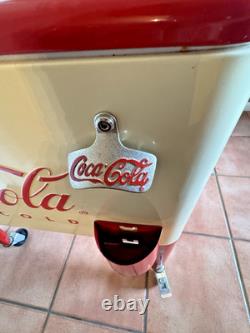 Coca Cola 80Qt Rolling Cooler Vintage Style Cream White Red Ice Chest