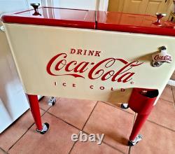 Coca Cola 80Qt Rolling Cooler Vintage Style Cream White Red Ice Chest