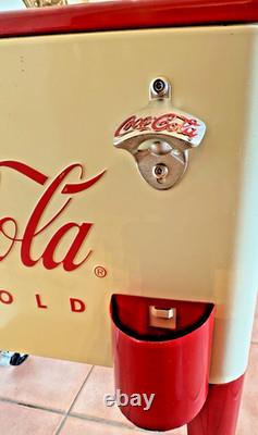Coca Cola 80Qt Rolling Cooler Vintage Style Cream White Red Ice Chest