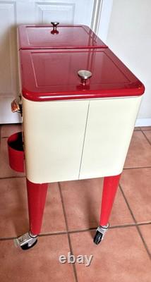 Coca Cola 80Qt Rolling Cooler Vintage Style Cream White Red Ice Chest