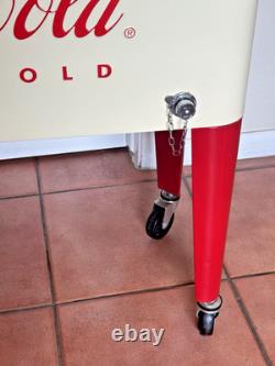 Coca Cola 80Qt Rolling Cooler Vintage Style Cream White Red Ice Chest