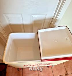 Coca Cola 80Qt Rolling Cooler Vintage Style Cream White Red Ice Chest