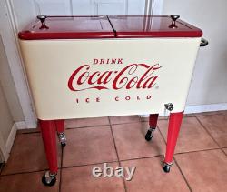 Coca Cola 80Qt Rolling Cooler Vintage Style Cream White Red Ice Chest