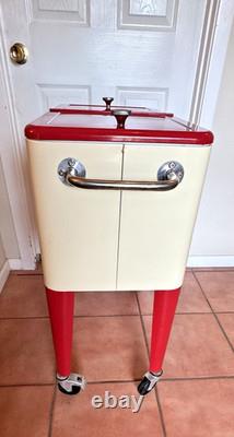Coca Cola 80Qt Rolling Cooler Vintage Style Cream White Red Ice Chest