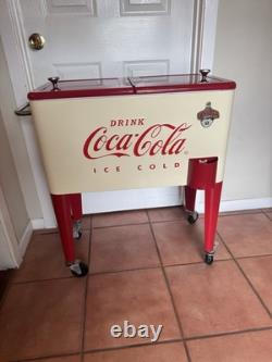 Coca Cola 80Qt Rolling Cooler Vintage Style Cream White Red Ice Chest
