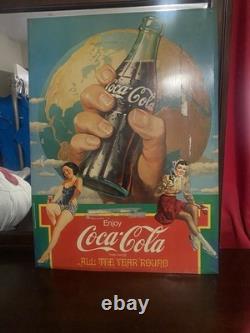 Coca-Cola Advertising Sign Soda Theme All Year Round Red Blue Beige Green