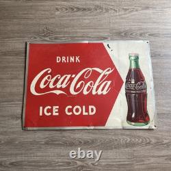 Coca Cola Antique 1952 Robertsons Drink Coca Cola Ice Cold Metal Sign 27x19