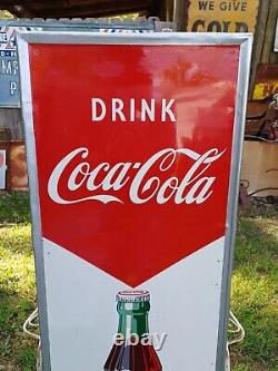 Coca Cola Arrow Vertical Bottle Self Framed Tin Sign