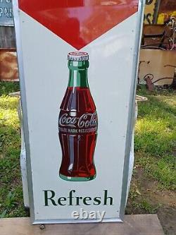 Coca Cola Arrow Vertical Bottle Self Framed Tin Sign