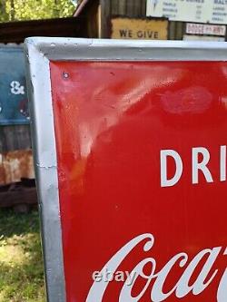 Coca Cola Arrow Vertical Bottle Self Framed Tin Sign