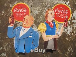 Coca-Cola Bottle Topper Man +Woman Sign Cardboard Display Unused
