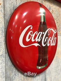 Coca Cola Button 36 Porcelain Sign Original 1950's