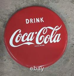 Coca Cola Button Porcelain Enamel Heavy Metal Sign 20 Inches