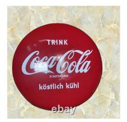 Coca Cola Button Porcelain Enamel Heavy Metal Sign 20 Inches Dimeter