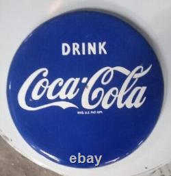 Coca Cola Button Pure Porcelain Enamel Heavy Metal Sign 20 Inches Diameter SSP