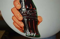 Coca-Cola Button Sign 16 White with original decal transfer tin Soda Pop bottle