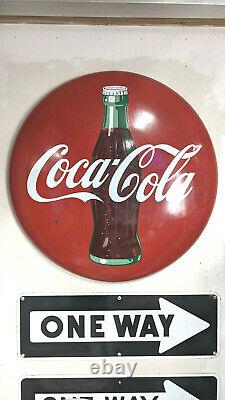 Coca Cola Button Sign Porcelain 36 Original