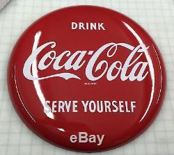 Coca Cola Button Sign Porcelin 16 Inch Minty Gas Oil Station No Reserve