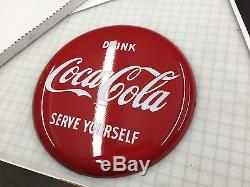 Coca Cola Button Sign Porcelin 16 Inch Minty Gas Oil Station No Reserve