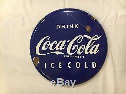 Coca Cola Button sign 1940's Porcelain Vintage Enamel Sign