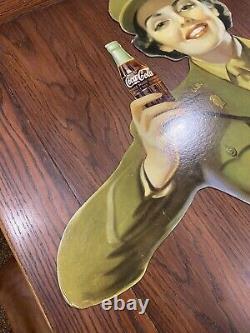 Coca Cola Cardboard Diecut sign. 1944 Service Girl. Army Full Size