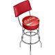 Coca Cola Chrome Pub Stool With Back 30 Inch Seat Height Durable Vinyl Swivel
