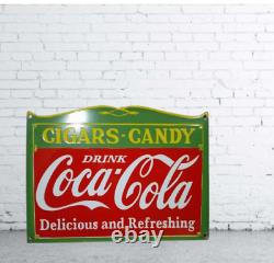 Coca Cola Cigar Candy Porcelain Enamel Heavy Metal Sign 27 x 18 Inches DSP