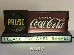 Coca Cola Coke 1950's Light Up Pause Counter Sign Display