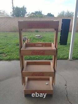 Coca Cola Coke 4 Tier Wooden Advertising Store Display Stand Rack Pick Up Only