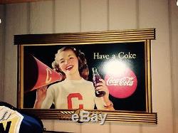 Coca Cola Coke Cardboard Poster Litho Display Sign with Kay Frame Cheerleader