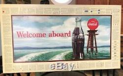 Coca Cola Coke Cardboard Sign 1960 36x20 NOS Welcome aboard nautical sailing