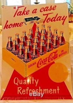 Coca Cola Coke Rare 1957 original take a case home today TIN SIGN 20x28 GOOD