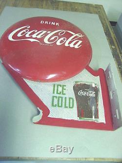 Coca Cola Double Button Flange Fountain Service Sign Rare