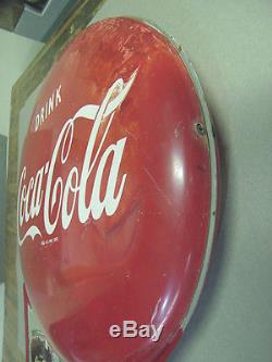 Coca Cola Double Button Flange Fountain Service Sign Rare