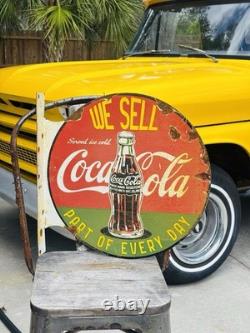 Coca Cola Double Sided Porcelain Advertising Sign Flange Roughly 18 Inches