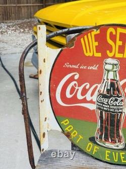 Coca Cola Double Sided Porcelain Advertising Sign Flange Roughly 18 Inches