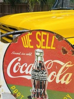 Coca Cola Double Sided Porcelain Advertising Sign Flange Roughly 18 Inches