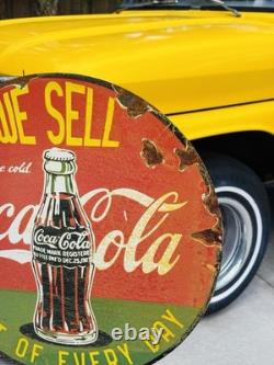 Coca Cola Double Sided Porcelain Advertising Sign Flange Roughly 18 Inches