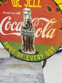 Coca Cola Double Sided Porcelain Advertising Sign Flange Roughly 18 Inches