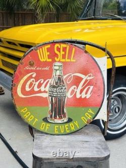 Coca Cola Double Sided Porcelain Advertising Sign Flange Roughly 18 Inches
