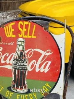 Coca Cola Double Sided Porcelain Advertising Sign Flange Roughly 18 Inches