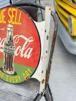 Coca Cola Double Sided Porcelain Advertising Sign Flange Roughly 18 Inches