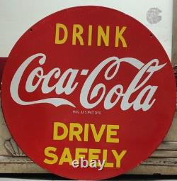 Coca Cola Drink Porcelain Enamel Heavy Metal Sign 30 inches Double Side