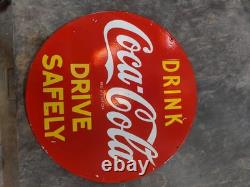Coca Cola Drink Porcelain Enamel Heavy Metal Sign 30 inches Double Side