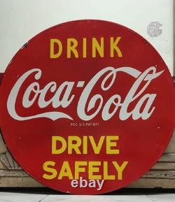Coca Cola Drink Porcelain Enamel Heavy Metal Sign 30 inches Double Side