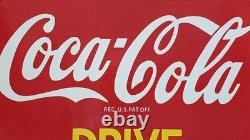 Coca Cola Drink Porcelain Enamel Heavy Metal Sign 30 inches Double Side