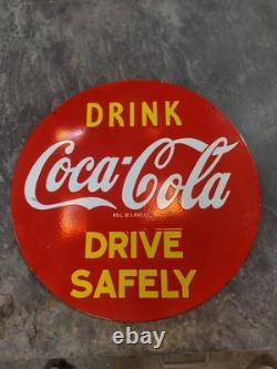 Coca Cola Drink Porcelain Enamel Heavy Metal Sign 30 inches Double Side