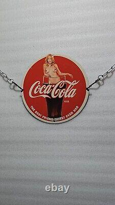 Coca Cola Drink Porcelain Pinup Naked Girl Mancave Beverage Gas Pump Oil Sign