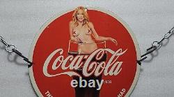 Coca Cola Drink Porcelain Pinup Naked Girl Mancave Beverage Gas Pump Oil Sign