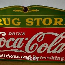 Coca Cola Drug Store Porcelain Enamel Sign 27 x 18 Inches